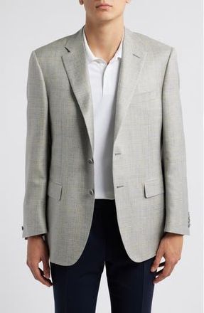 Canali Siena Regular Fit Plaid M&eacute;lange Wool & Silk Blend Sport Coat in Light Grey at Nordstrom Rack, Size 46 Us / 58 Eu Regular