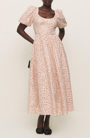 Reformation Everlyn Puff Sleeve Stretch Organic Cotton Maxi Dress in Fresca at Nordstrom, Size 2