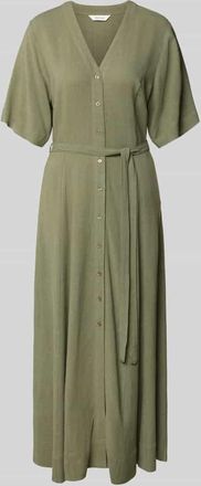 Selected Regular Fit Leinenkleid mit V-Ausschnitt Modell VIVA in Khaki, Gr&ouml;&szlig;e 34
