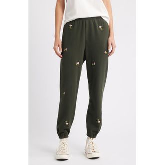 The Great. The Stadium Embroidered Cotton Sweatpants in Woodland Green at Nordstrom, Size 1