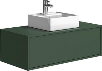 Vente-Unique Mueble de ba&ntilde;o suspendido verde mate con simple lavabo - TEANA