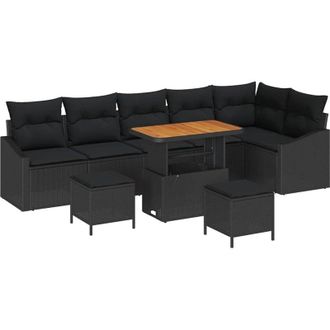 vidaXL Garden Sofa Set with Cushion 9 pcs Black Poly rattan vidaXL