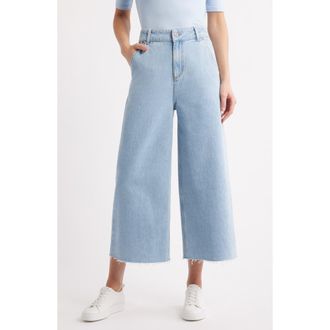 BOSS Sorecerous Raw Hem Crop Wide Leg Jeans in Blue at Nordstrom Rack, Size 30