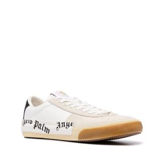 Palm Angels Logo-Striped Calfskin Sneaker - Beige