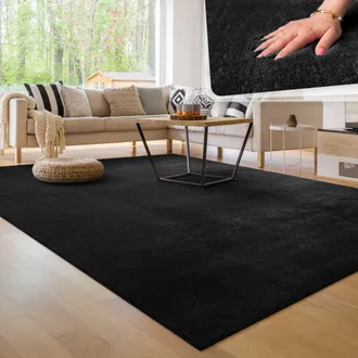 Paco Home Paco Home Tappeto Moderno Per Soggiorno A Pelo Corto Lavabile Morbido Uni Effetto Pelliccia Antiscivolo 140x200 Cm, Nero