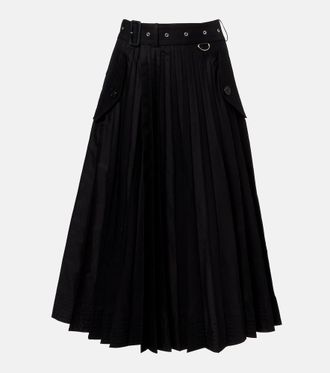 sacai Belted cotton-blend gabardine midi skirt