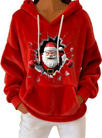 Generic Womens Sweatshirt Cozy Pullover Blouse Womens Hooded Casual Solid Color Christmas Printed Long Sleeved Sweatshirts Outdoor Xmas Women Hoodies Sweatshi