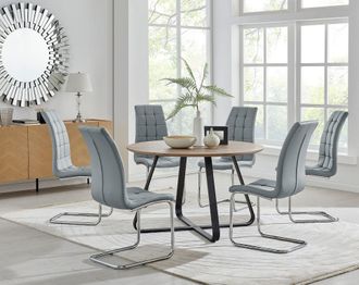 Furniturebox Santorini Brown Round Dining Table & 4/6 Murano Chairs in Grey