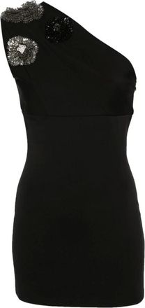Balmain Short Dresses, female, Black, M, One-Shoulder Short Dress