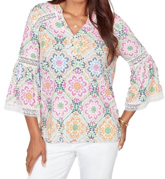 Ruby Rd. Floral Medallions Top - Plus In Fuchsia Multi