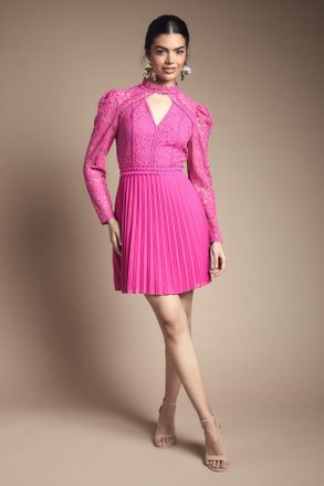 Oasis Womens Lace Bodice Pleat Mini Dress - Rose - Size 14 UK