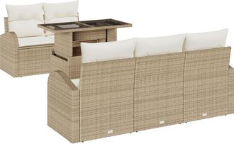 vidaXL Garden Sofa Set with Cushion 6 pcs Beige Poly rattan Vidaxl