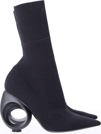 Burberry Womens Canvas Kimberley Pointed Toe Ankle Boot In Black Knit Stretch Fabric (Authentic Pre-Loved)