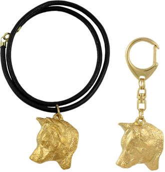 OEM Shiba Inu - Llavero Y Collar Con Perro En Caja, Producto Ba&ntilde;ado En Oro De Alta Calidad, Marca Art-dog