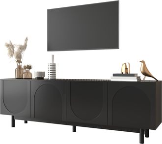 STILVORA Mueble Tv Con 4 Puertas Y Estantes Regulables, Push-to-open, Estilo Moderno, 175&times;38&times;56 Cm, En Mdf, Negro