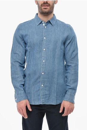 Rag & Bone Solid Cotton-Linen Shirt With Contrast Buttons size L