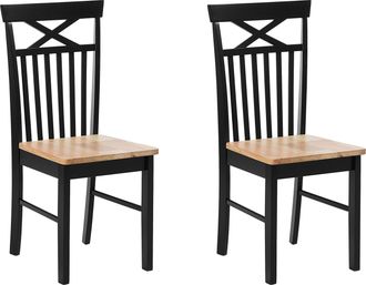 Beliani Conjunto De 2 Sillas De Comedor Negras Con Madera Clara Estilo Tradicional Houston