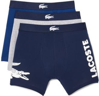 Lacoste Assorted 3-Pack Stretch Cotton Boxer Briefs in Navy/White-Silver-Methylene at Nordstrom, Size X-Small