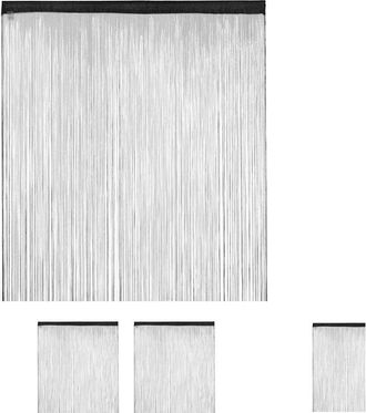 Relaxdays Set of 3 Relaxdays Black String Curtains, Can be Shortened, With Eyelet Top for Windows & Doors, 145 x 245 cm, Black
