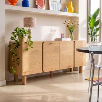 Oviala Aparador efecto madera con 4 puertas 180 cm madera clara