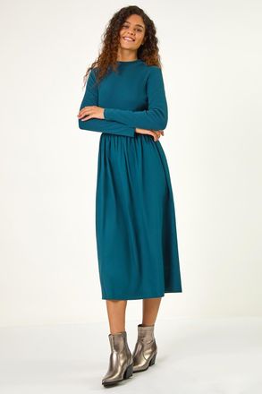 Roman Cotton Stretch Jersey Mix Midi Dress