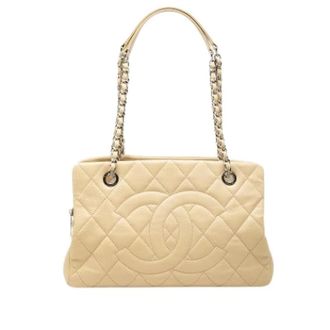 Chanel Pre-owned Quilted Caviar Leather Tote - Dames - Pre-owned - Wit - Maat: ONE Size Leer