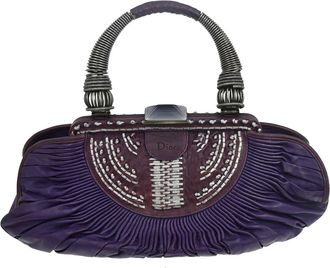 Dior Plisse Frame Pleated Leather Purple Leather Handbag (Pre-Owned)