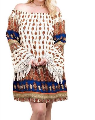 Greek Archaic Kori Tuscan Off The Shoulder Mini Dress - Plus In Tan