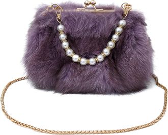 Generic Plush Shoulder Bag with Pearl Chain Trendy Sling Bag Versatile Clip Bag (Purple)