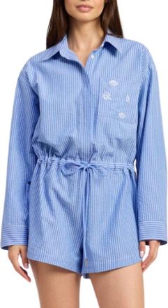 En Saison Amelie Striped Button-Up Playsuit In Blue White