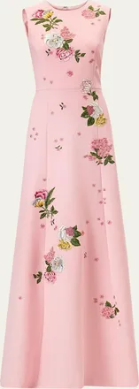 Carolina Herrera Rose Embroidered Sleeveless Trumpet Gown