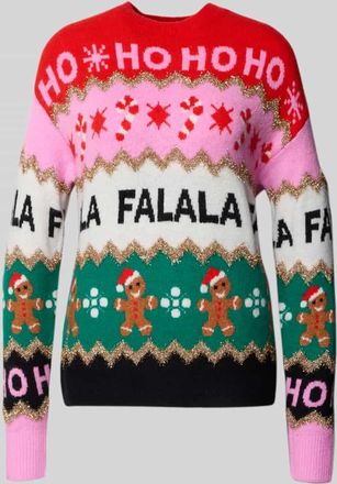 Christian Berg Weihnachtspullover mit gerippten Abschlüssen in Hellrot, Größe L