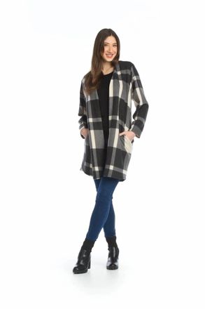 Papillon Plaid Check Brushed Cardigan With Pockets In Black/white