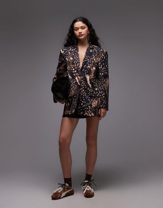 Asos Ultimate - Blazer oversize monopetto con stampa pezzata-Multicolore