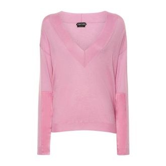 Tom Ford Cashmere Knitwear, female, Pink, Size: XL Cashmere and Silk V-neck Sweater