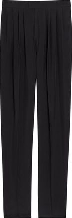 Saint Laurent Pleated Tapered-leg Brushed Silk Trousers - Black - 38 (UK10 / S)
