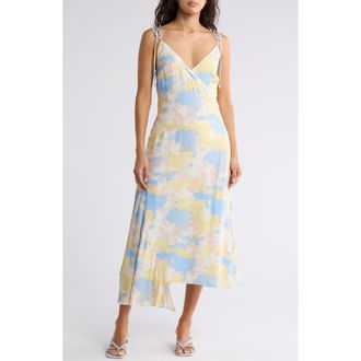Joie Dami Tie Strap Asymmetric Hem Midi Dress in Blue Bell Multi at Nordstrom Rack, Size 10