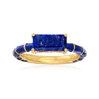 Ross-Simons Lapis and Dark Blue Enamel Ring in 18kt Gold Over Sterling