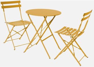 Sweeek Mesa De Jard&iacute;n Bistr&oacute; Plegable Metal + 2 Asientos
