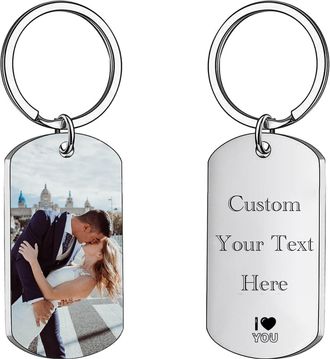 Generic Personalised Keyring Engraved Photo and Text Custom Keychain Stainless Steel Dog Tag Personalised Gifts for Christmas Anniversary Memorial Birthday (B