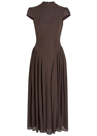 Reformation Maven Mock-neck Chiffon Midi Dress - Dark Brown - 4 (UK8 / S)