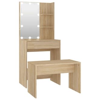 vidaXL Juego De Tocador Con Led Madera Contrachapada Roble Sonoma Vidaxl
