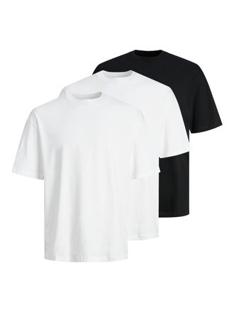Jack & Jones Kurzarmshirt JACK & JONES JJHUGO LOOSE TEE SS CREW NECK 3PK MP, Herren, Gr. XXL, weiss (wei&szlig; pack:2x wei&szlig;, 1x schwarz), Jersey, Obermaterial: 100% Bau