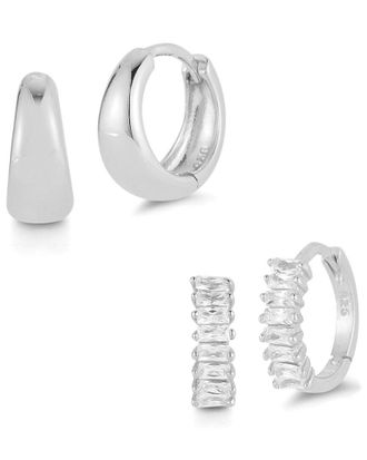 Glaze Jewelry Silver Cz Huggie Earrings Set