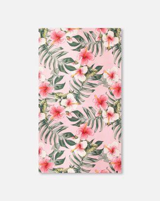 Deux par Deux Beach Towel Pink Hibiscus Print