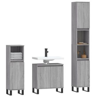 Berkfield Home Modern 3 Piece Bathroom Cabinet Set Grey Sonoma Engineered Wood