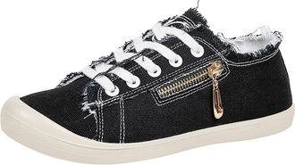 Generic Canvas Shoes Wear Flat Versatile White Sneakers Spring Sneakers Sandals Shoes Women (Black, 4.5)