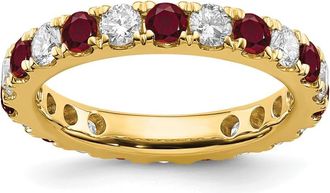 Diamond2Deal 14k Yellow Gold Lab Grown Diamond & Ruby Eternity Wedding Band Ring 1.2Ct Clarity- VS Color- G-H