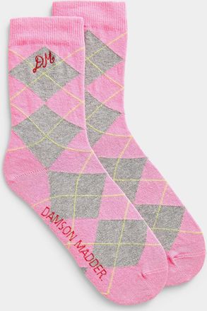 Damson Madder Womens Grey and green argyle pink socks