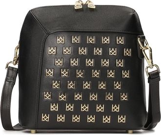 Kazar Zwarte handtas met metalen monogrammen - Dames - Schoudertassen - Zwart - ONE Size - Leer - Tassen